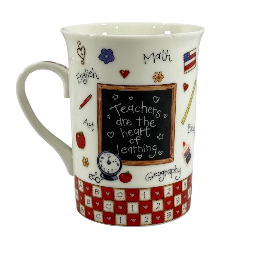 VTG 2003 Joy Marie Brownlow Teacher Mug White Schoolhouse Classroom Gift Ceramic
